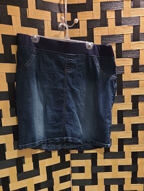 Navy Blue Denim Mini Skirt with Elastic Waistband